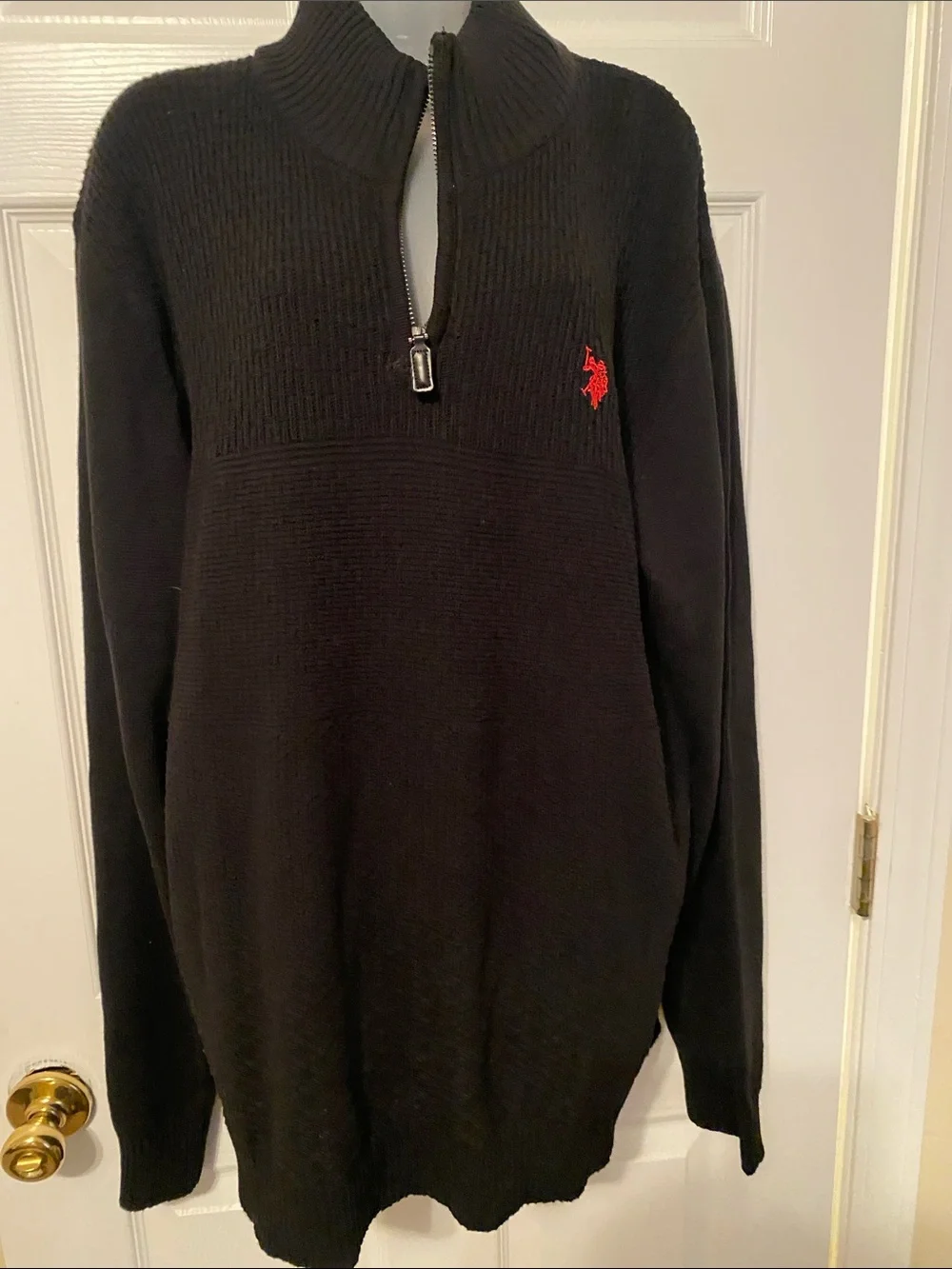US Polo Assn Men's Black Half-Zip Sweater with Red Accent